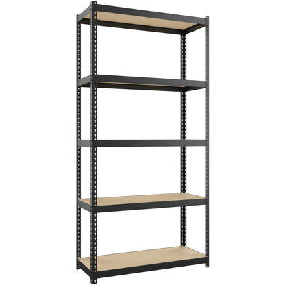 Lorell Narrow Riveted Shelving - 5 Shelf(ves) - 60" Height x 30" Width x 12" Depth - 28% Recycled - Black - Steel - 1 Ea