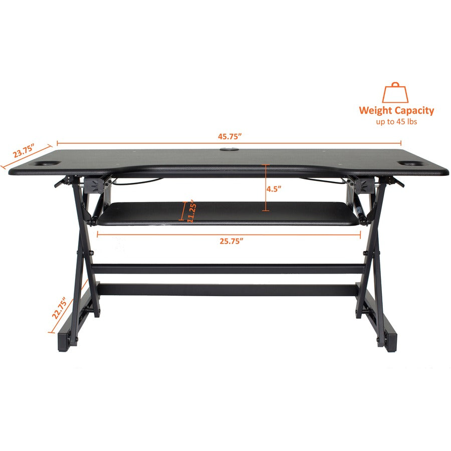 Lorell XL Adjustable Desk/Monitor Riser - 45 lb Load Capacity - 20" Height x 46" Width x 24" Depth - Desktop - Black - 1