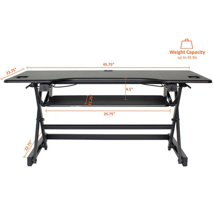 Lorell XL Adjustable Desk/Monitor Riser - 45 lb Load Capacity - 20" Height x 46" Width x 24" Depth - Desktop - Black - 1