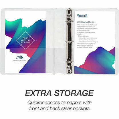 Samsill View Binder - 1" Binder Capacity - 5 1/2" x 8 1/2" Sheet Size - 3 Ring - Fastener: Round Ring - Pocket: 2, Inter