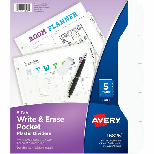 Avery® Write & Erase Pocket Plastic Dividers - 5 x Divider(s) - 5 Write-on Tab(s) - 5 - 5 Tab(s)/Set - 1 Set