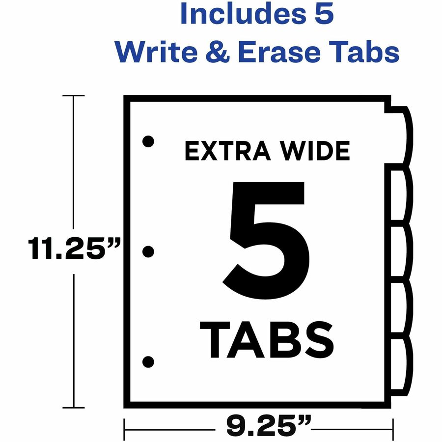 Avery® Write & Erase Pocket Plastic Dividers - 5 x Divider(s) - 5 Write-on Tab(s) - 5 - 5 Tab(s)/Set - 1 Set