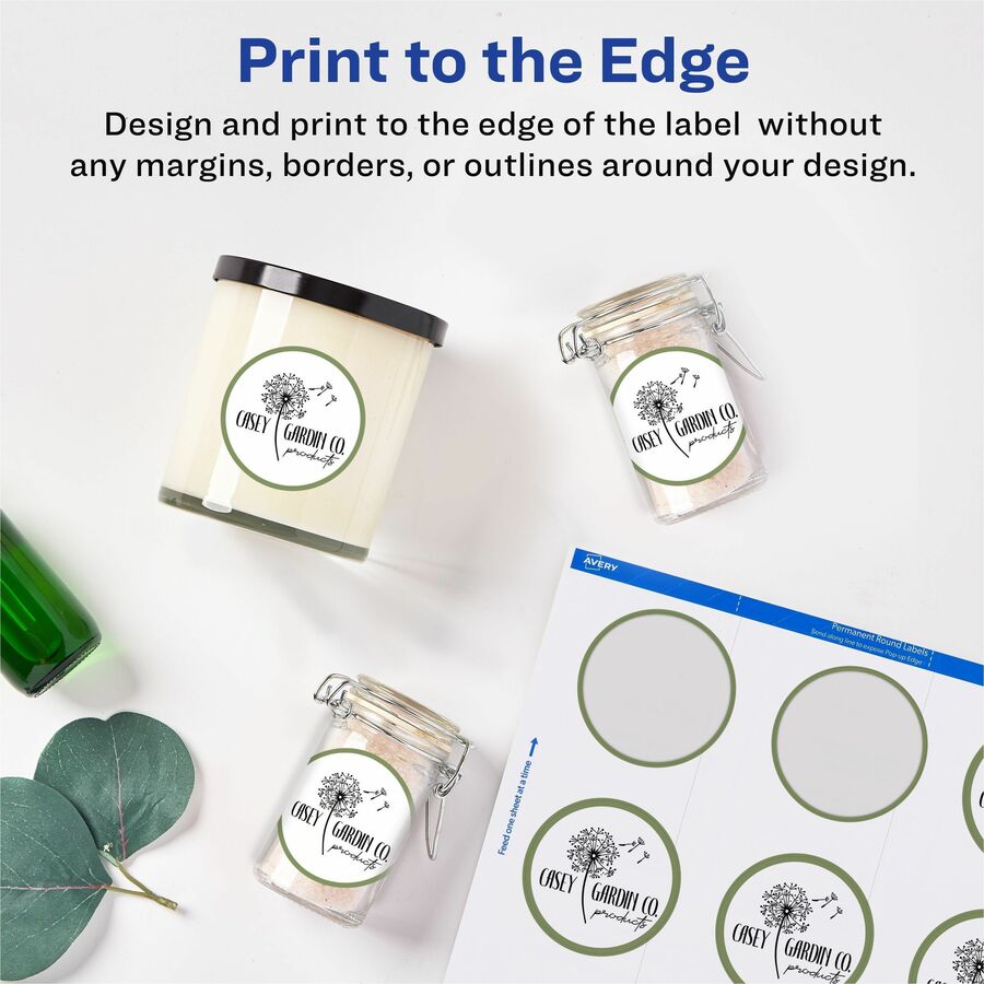 Avery® Round Labels, 2" Diameter, Matte White, 300ct (22877) - x 2" Diameter - Permanent Adhesive - Round - Inkjet, Lase