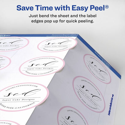 Avery® Round Labels, 2" Diameter, Matte White, 300ct (22877) - x 2" Diameter - Permanent Adhesive - Round - Inkjet, Lase