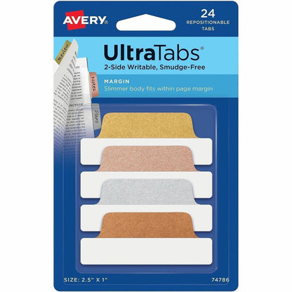 Avery® UltraTabs Repositionable Margin Tabs - 24 Tab(s) - 1" Tab Height x 2.50" Tab Width - Removable - 24 / Pack
