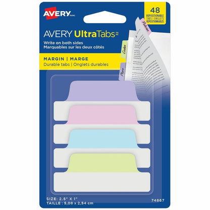 Avery UltraTabs Margin Tabs - 48 Tab(s) - 1" Tab Height x 2.50" Tab Width - Removable - 48 / Pack