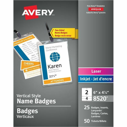 Avery® Vertical Name Badges with Tickets Kit - 25 / Pack