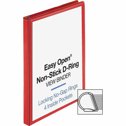 Business Source Red D-ring Binder - 1" Binder Capacity - Fastener: D-Ring - Pocket: 4 - Polypropylene - Red - Non-stick,