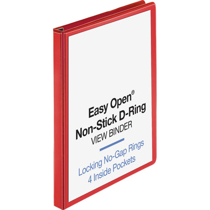 Business Source Red D-ring Binder - 1" Binder Capacity - Fastener: D-Ring - Pocket: 4 - Polypropylene - Red - Non-stick,