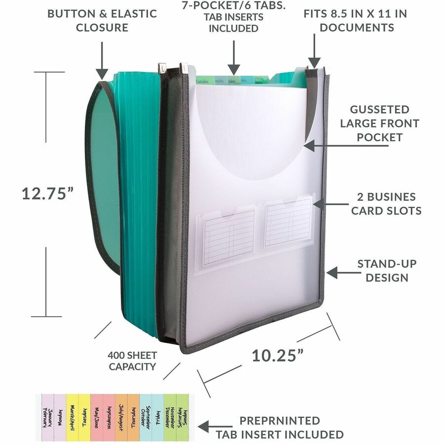 C-Line CLI-58700 Letter Organizer Folder - 8 1/2" x 11" - 400 Sheets Capacity - 7 Front, Internal Pocket - Assorted - 1 