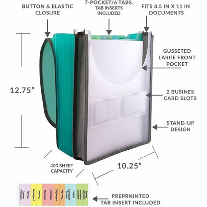 C-Line CLI-58700 Letter Organizer Folder - 8 1/2" x 11" - 400 Sheets Capacity - 7 Front, Internal Pocket - Assorted - 1 