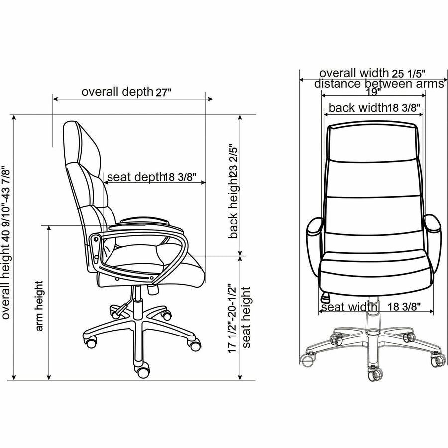 SOHO Colline High-Back Chair with Fixed Arms - Black Seat Color - Bonded Leather Seat Material - Black Back Color - 1 Ea