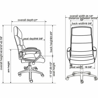 SOHO Colline High-Back Chair with Fixed Arms - Black Seat Color - Bonded Leather Seat Material - Black Back Color - 1 Ea