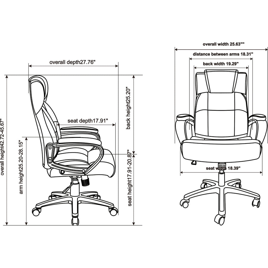 Lorell High-back Executive Chair - Black Seat Color - Bonded Leather Seat Material - Black Back Color - Bonded Leather B