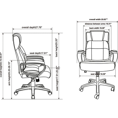Lorell High-back Executive Chair - Black Seat Color - Bonded Leather Seat Material - Black Back Color - Bonded Leather B