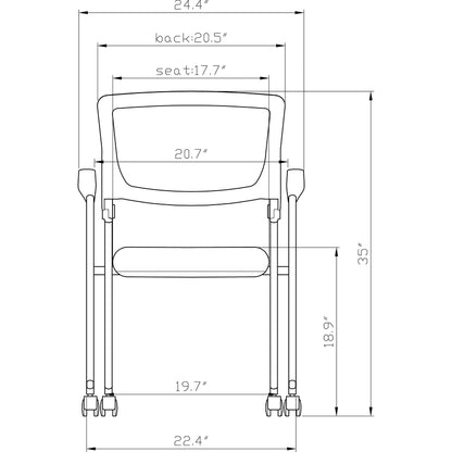Lorell Mobile Mesh Back Nesting Chairs with Arms - Black Seat Color - Fabric Seat Material - Metal Frame Material - 2 / 