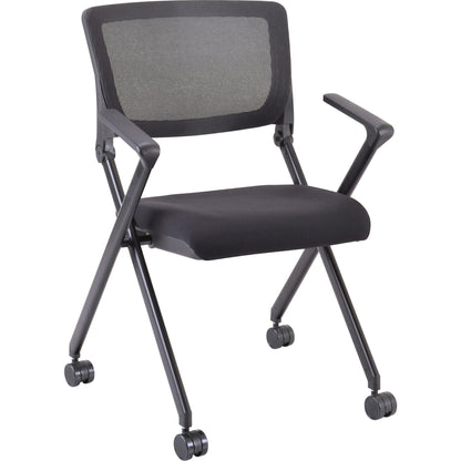 Lorell Mobile Mesh Back Nesting Chairs with Arms - Black Seat Color - Fabric Seat Material - Metal Frame Material - 2 / 