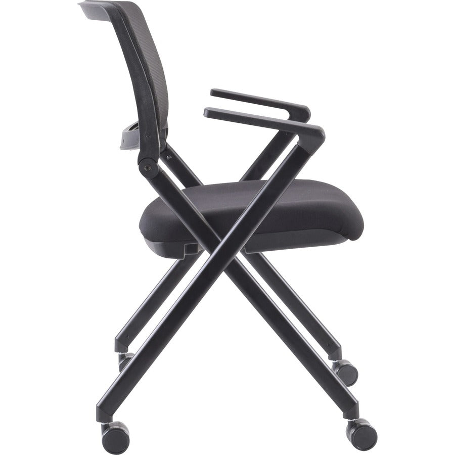 Lorell Mobile Mesh Back Nesting Chairs with Arms - Black Seat Color - Fabric Seat Material - Metal Frame Material - 2 / 