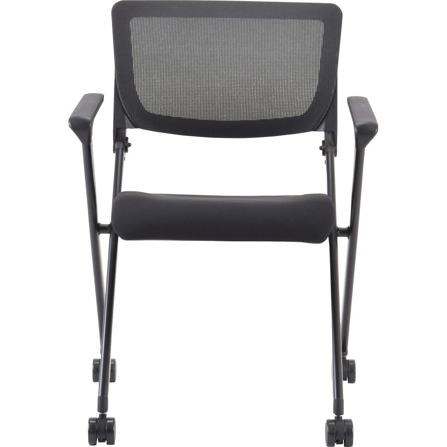 Lorell Mobile Mesh Back Nesting Chairs with Arms - Black Seat Color - Fabric Seat Material - Metal Frame Material - 2 / 