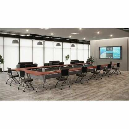 Lorell Mobile Mesh Back Nesting Chairs - Black Seat Color - Fabric Seat Material - Metal Frame Material - 2 / Carton