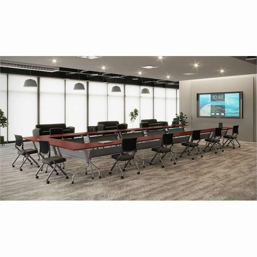 Lorell Mobile Mesh Back Nesting Chairs - Black Seat Color - Fabric Seat Material - Metal Frame Material - 2 / Carton