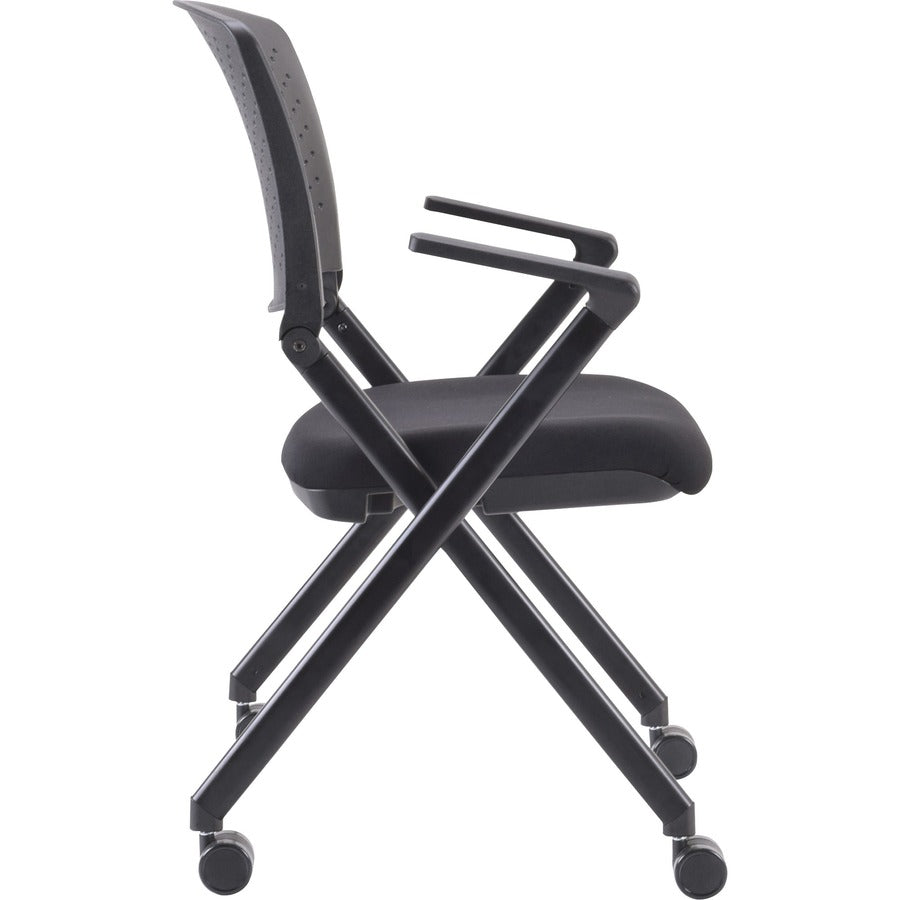 Lorell Upholstered Foldable Nesting Chairs with Arms - Black Seat Color - Fabric Seat Material - Black Back Color - Plas