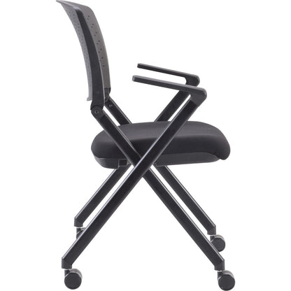 Lorell Upholstered Foldable Nesting Chairs with Arms - Black Seat Color - Fabric Seat Material - Black Back Color - Plas