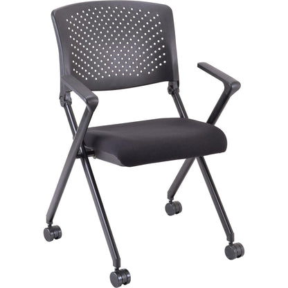 Lorell Upholstered Foldable Nesting Chairs with Arms - Black Seat Color - Fabric Seat Material - Black Back Color - Plas