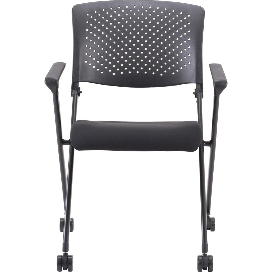 Lorell Upholstered Foldable Nesting Chairs with Arms - Black Seat Color - Fabric Seat Material - Black Back Color - Plas