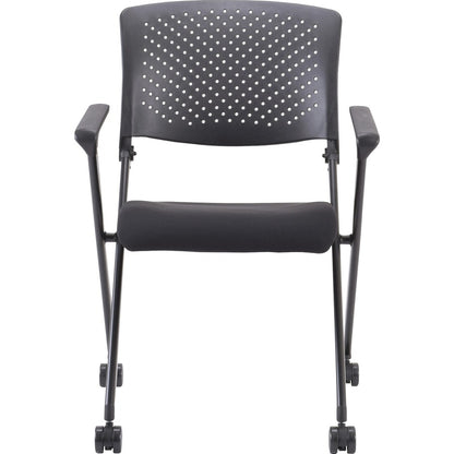 Lorell Upholstered Foldable Nesting Chairs with Arms - Black Seat Color - Fabric Seat Material - Black Back Color - Plas