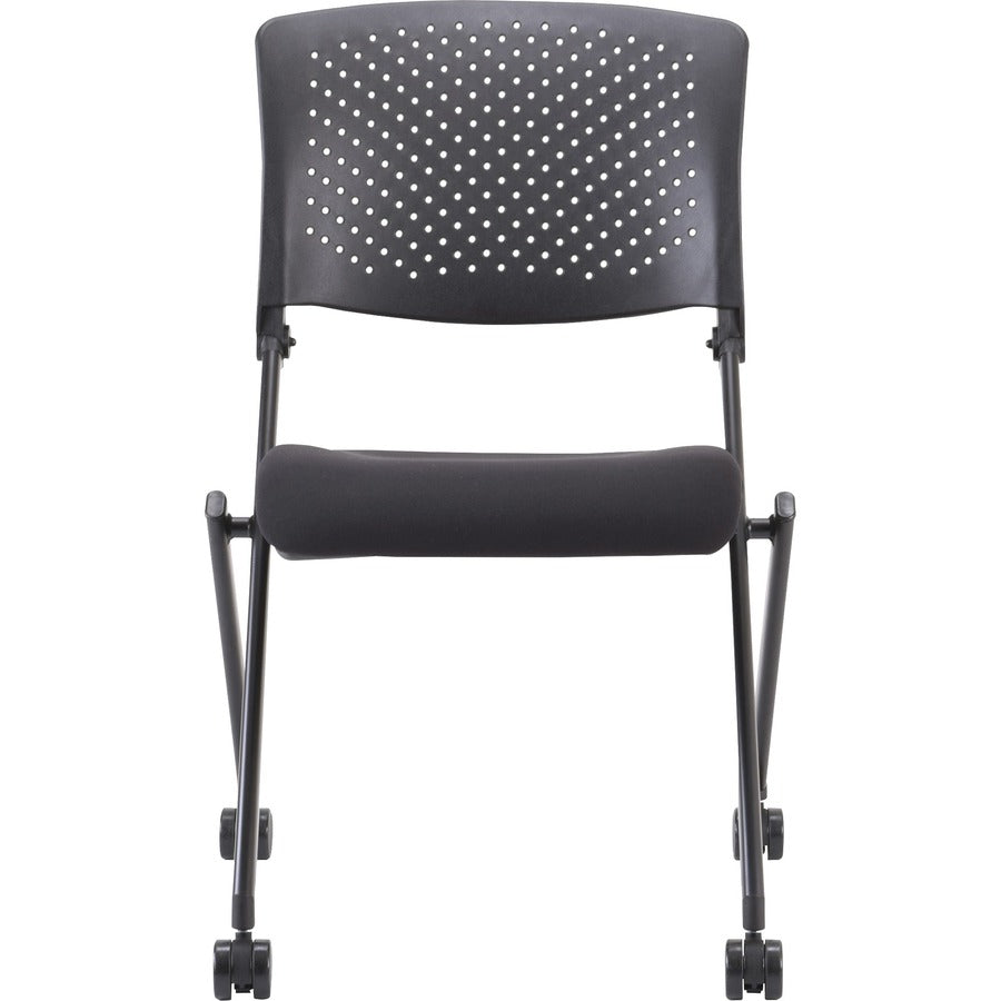 Lorell Upholstered Foldable Nesting Chairs - Black Seat Color - Fabric Seat Material - Black Back Color - Plastic Back M