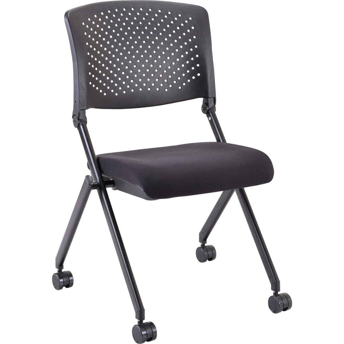 Lorell Upholstered Foldable Nesting Chairs - Black Seat Color - Fabric Seat Material - Black Back Color - Plastic Back M