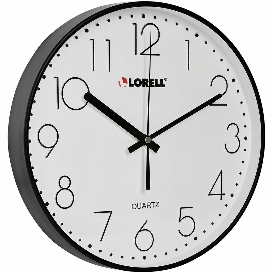 Lorell 12" Round Quiet Wall Clock - Analog - Quartz - Black Case - 1 Each