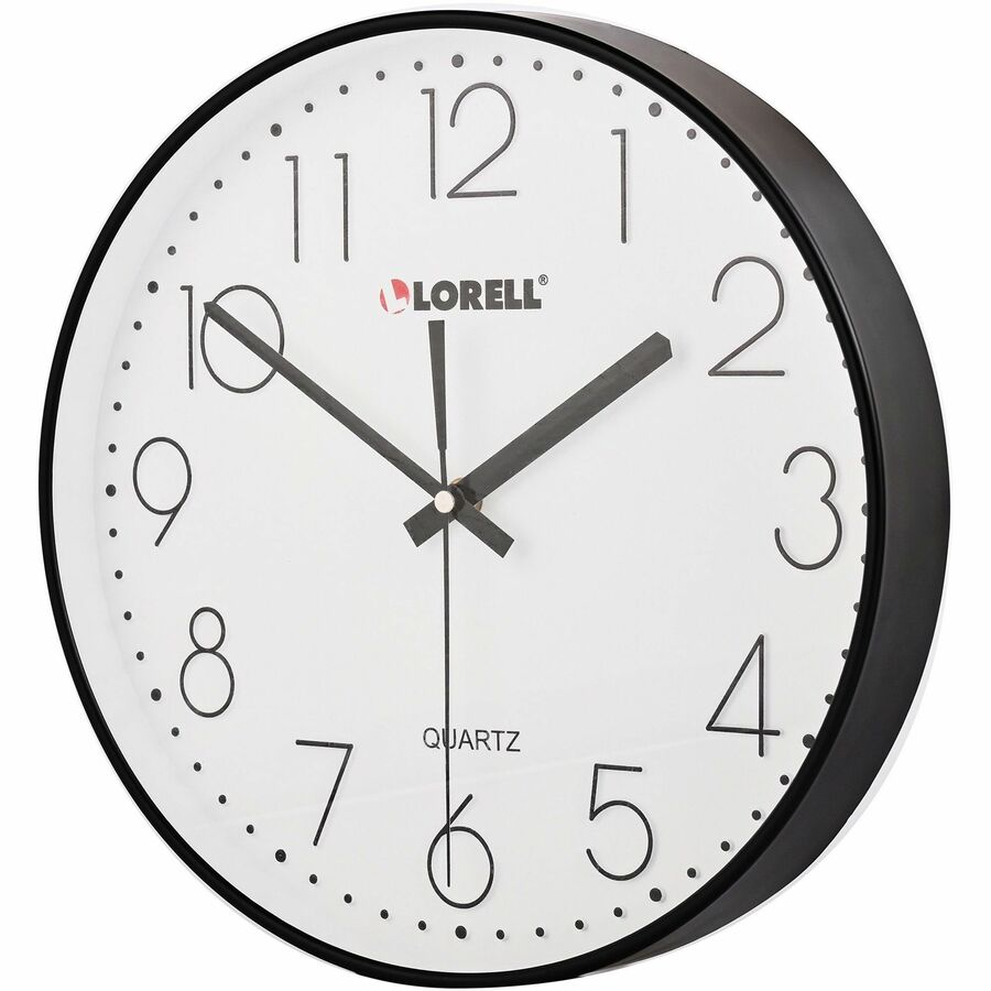 Lorell 12" Round Quiet Wall Clock - Analog - Quartz - Black Case - 1 Each