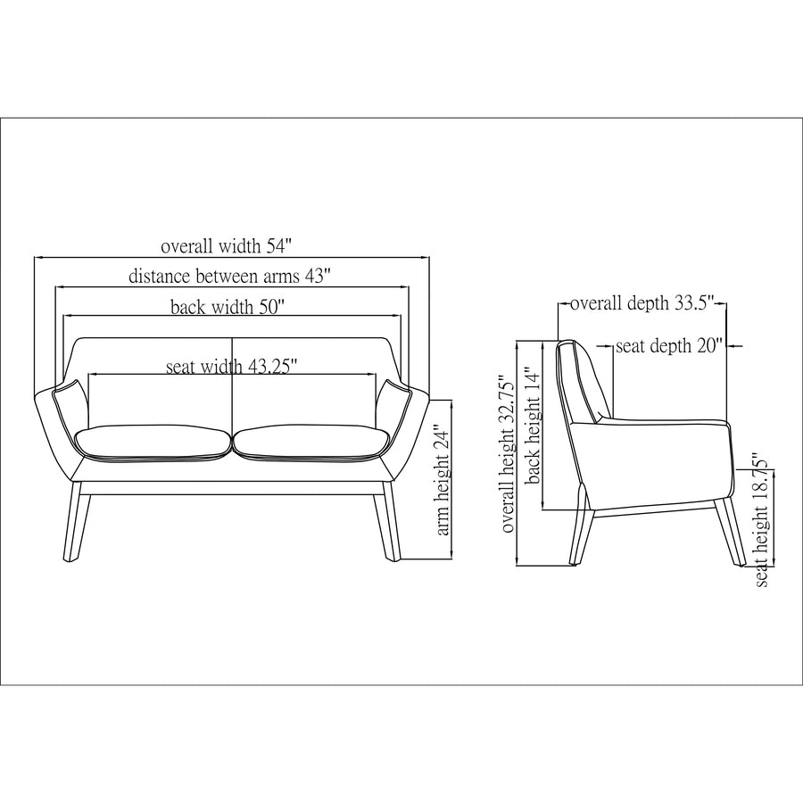 Lorell Quintessence Collection Loveseat - 32.8" Height x 19.8" Width x 53.1" Length - Finish: Gray - 1 Each