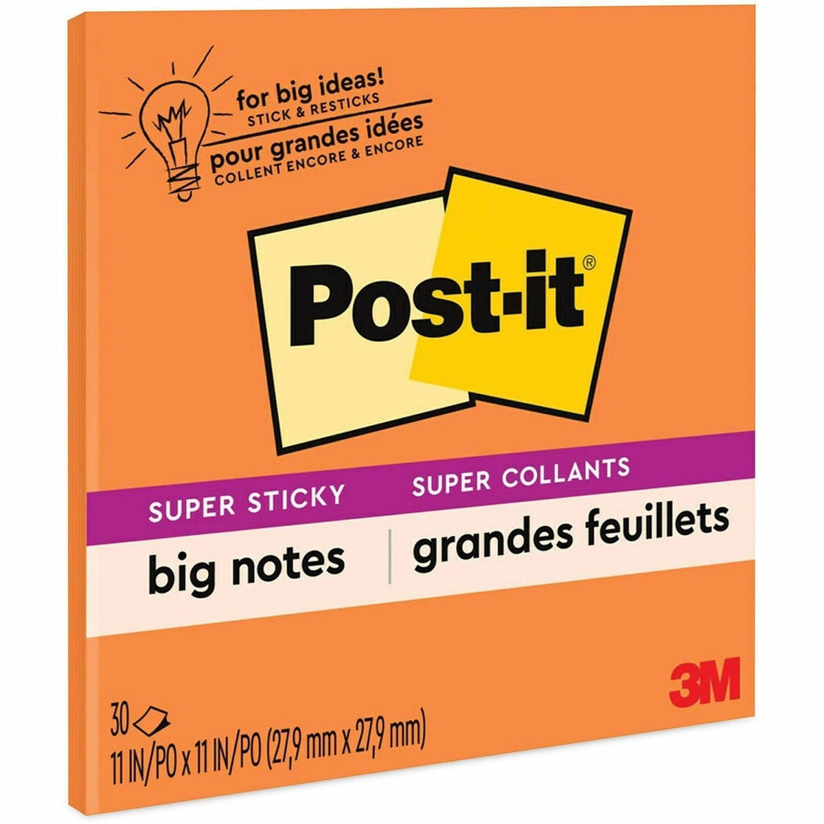 Post-it® Super Sticky Big Note - 30 x Orange - 11" Flag/Note Width x 11" Flag/Note Length - Square - 30 Sheets per Pad -