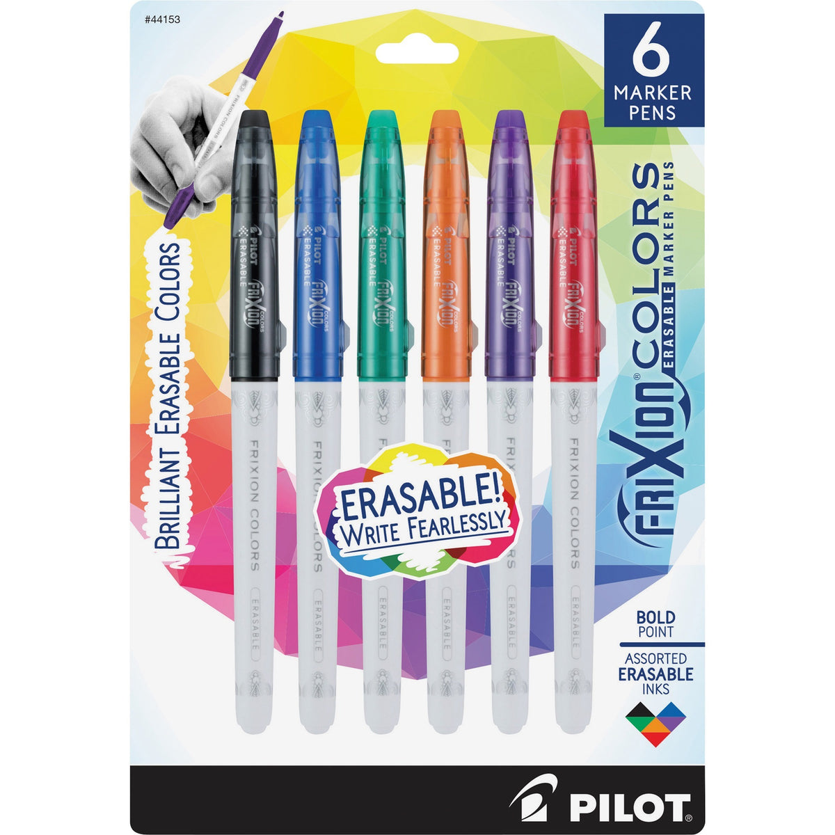 Pilot Marker Pens - Bold 2.5 mm Point Size - Black, Blue, Red, Green, Orange, Purple - White Barrel - 6 / Pack
