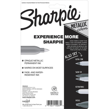Sharpie Metallic Permanent Marker - Fine Pen Point - Alcohol Based - 6 / Set