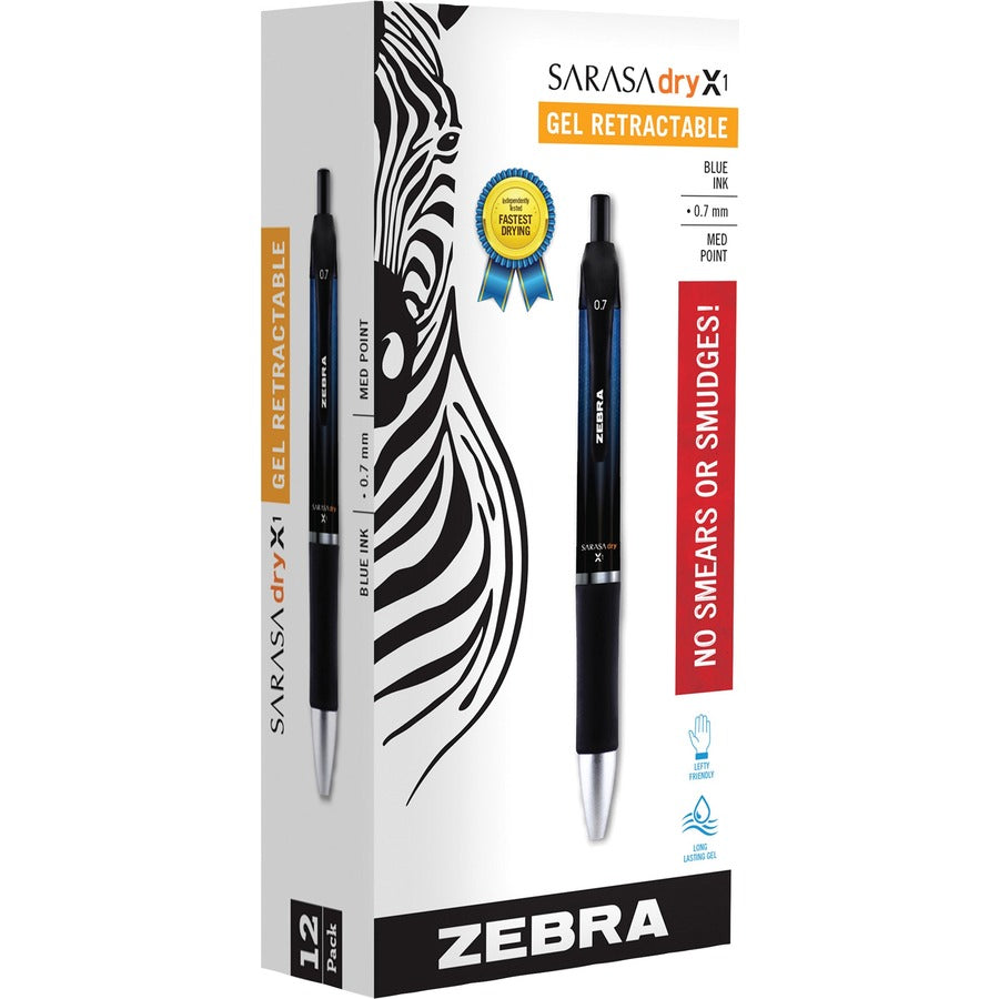 Zebra SARASA dry X1 Retractable Gel Pen - Retractable - Blue Ink - Dry, Gel-based - 12 / Dozen