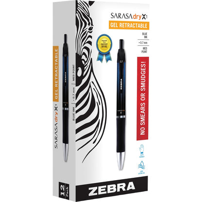 Zebra SARASA dry X1 Retractable Gel Pen - Retractable - Blue Ink - Dry, Gel-based - 12 / Dozen