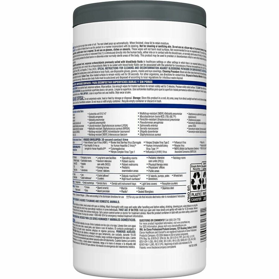 Clorox Healthcare VersaSure Cleaner Disinfectant Wipes - For Commercial - Wipe - 8" Length x 6.75" Width - 1 Each