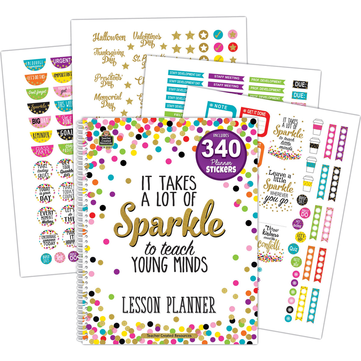 Teacher Created Resources Confetti Lesson Planner - Academic - 40 Week - Wire Bound - Multi - 11" Height x 8.5" Width - 