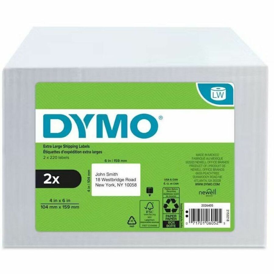 Dymo LabelWriter 4XL Label Printer Label Roll - DiameterRoll - Direct Thermal - White - 220 / Roll - 440 Total Label(s) 