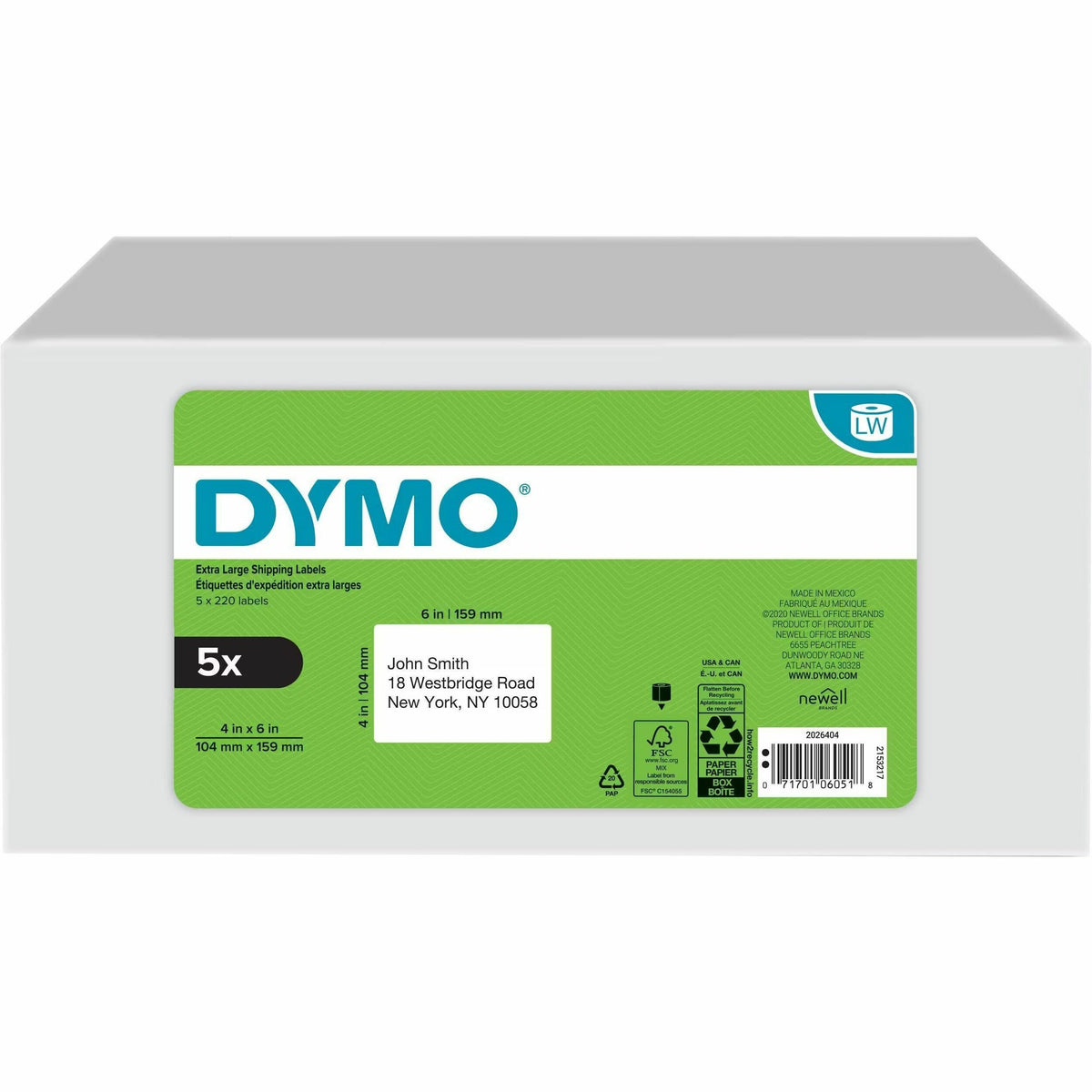 Dymo LabelWriter 4XL Label Printer Label Roll - 6" Height x 4" Width - Roll - Direct Thermal - White - Paper - 220 / Rol