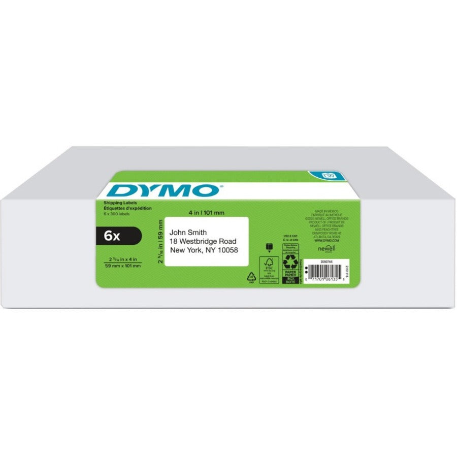 Dymo Multipurpose Labels - 2 5/16" Height x 4" Width - Roll - Rectangle - Direct Thermal - White - 1800 Total Label(s) -