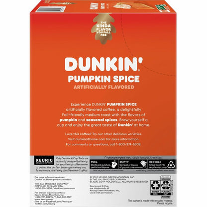 Dunkin'® K-Cup Pumpkin Spice Coffee - Compatible with Keurig Brewer - Medium - K-Cup - 22 / Box