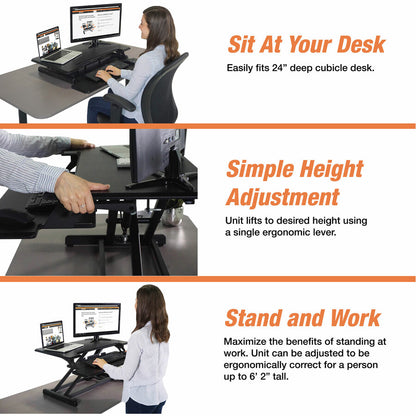 Victor High Rise Height Adjustable Compact Standing Desk with Keyboard Tray - 19" Height x 32.50" Width x 18" Depth - De
