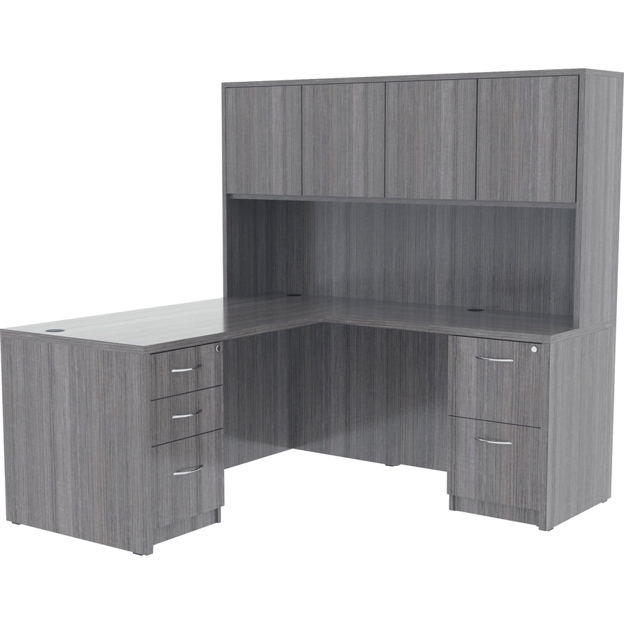 Lorell Essentials Series Stack-on Hutch with Doors - 36" Height x 70.9" Width x 14.8" Depth - 4 Door(s) - Grommet, Durab