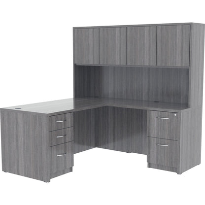 Lorell Essentials Series Stack-on Hutch with Doors - 36" Height x 70.9" Width x 14.8" Depth - 4 Door(s) - Grommet, Durab