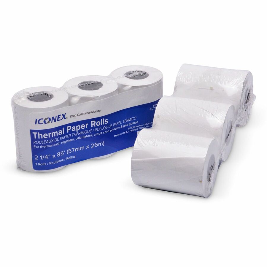 ICONEX Thermal POS Receipt Paper Roll - 2 1/4" x 85 ft - Durable - White - 3 / Pack